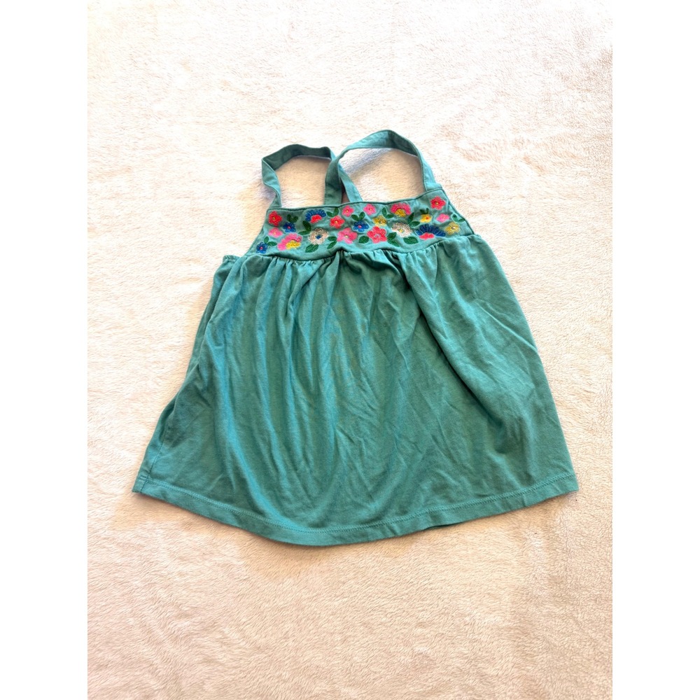 Mini Boden Girls Teal Green Floral Embroidered Cross Back Tank Top Size 8-9Y